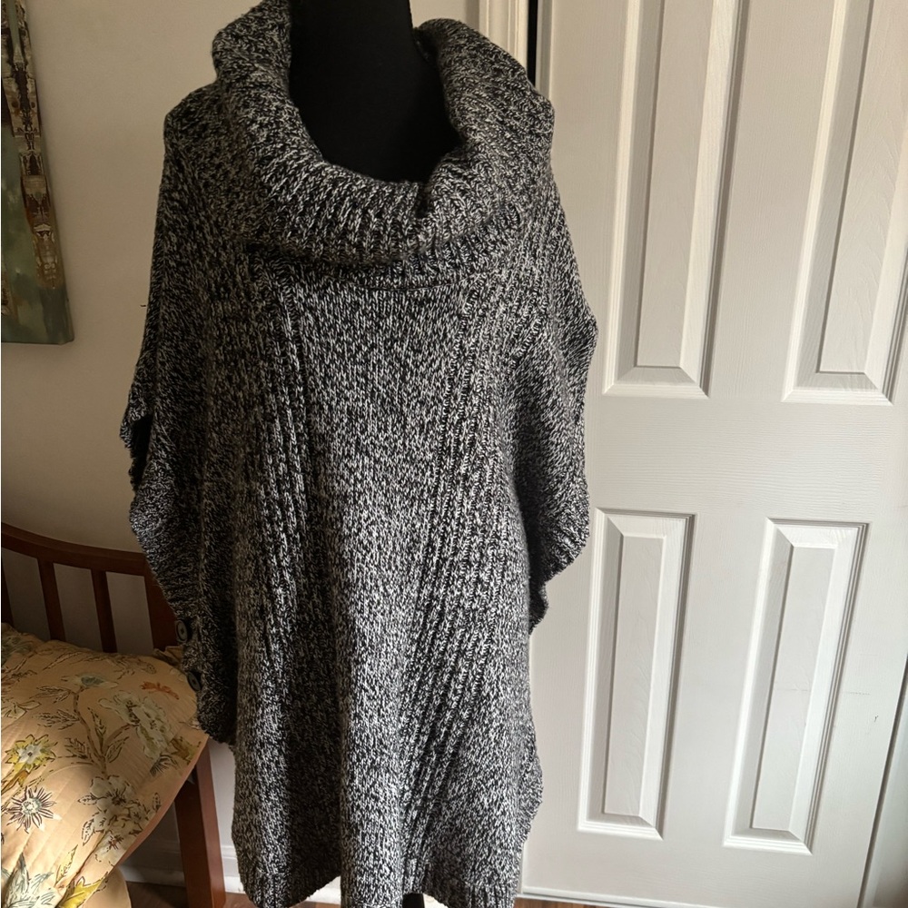 Women Within Black and Gray Women's cowl neck poncho